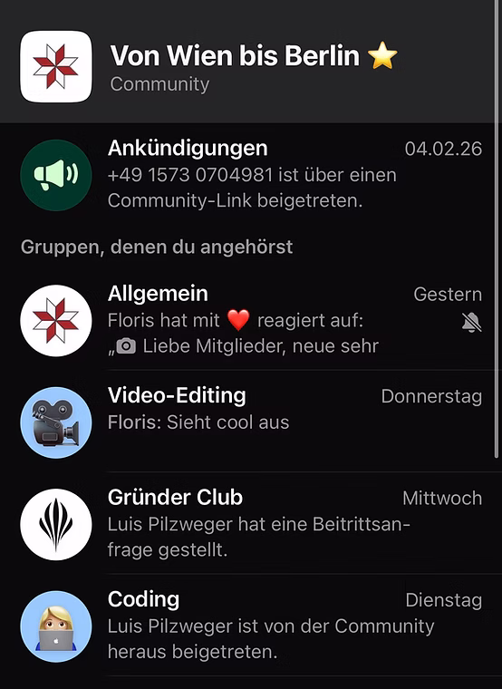 WhatsApp Community Übersicht
